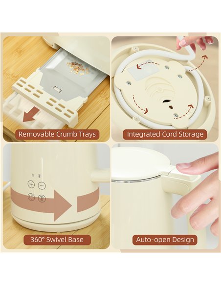 HOMCOM Digital Stainless Steel Kettle and Toaster Set, 1.5L 3000W Fast Boil Kettle, 2 Slice Toaster with 7 Level Browning Contro