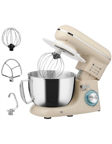 HOMCOM 1300W Kitchen Stand Mixer, with Accessories - Beige