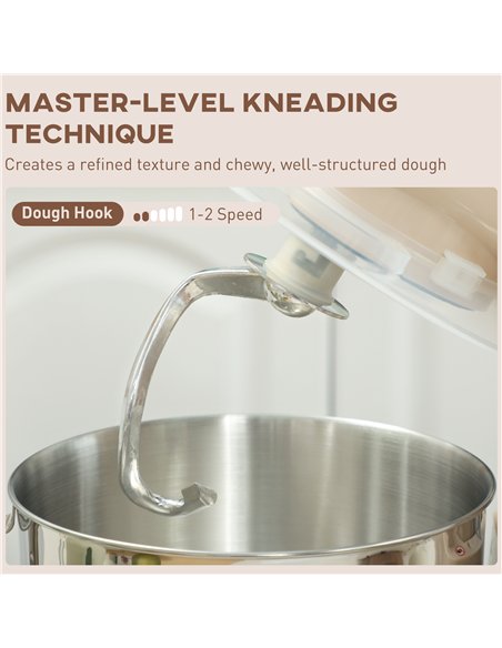 HOMCOM 1300W Kitchen Stand Mixer, with Accessories - Beige