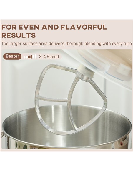 HOMCOM 1300W Kitchen Stand Mixer, with Accessories - Beige