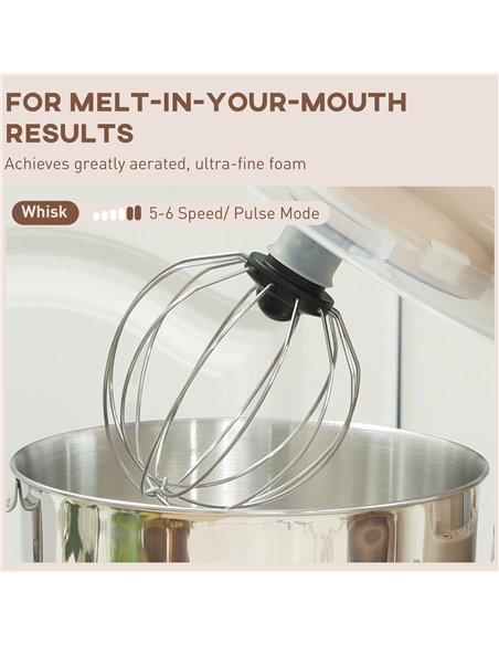 HOMCOM 1300W Kitchen Stand Mixer, with Accessories - Beige