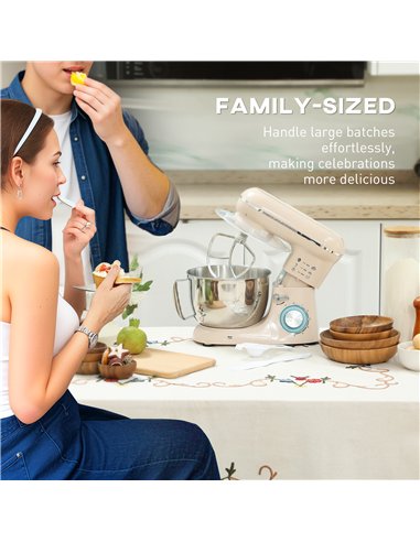 HOMCOM 1300W Kitchen Stand Mixer, with Accessories - Beige
