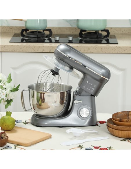 HOMCOM 1300W Kitchen Stand Mixer, with Accessories - Silver