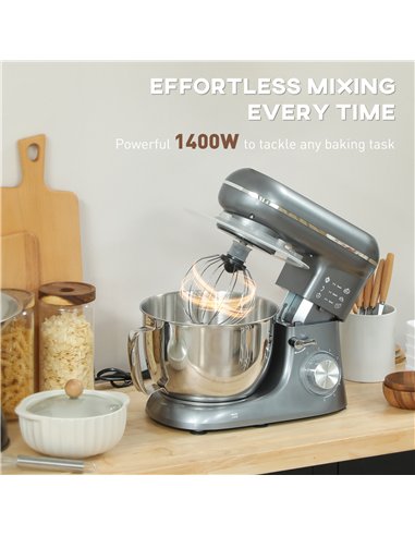 HOMCOM 1300W Kitchen Stand Mixer, with Accessories - Silver