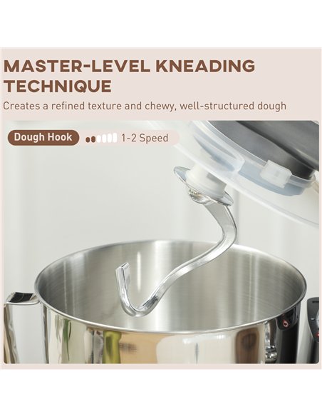 HOMCOM 1300W Kitchen Stand Mixer, with Accessories - Silver