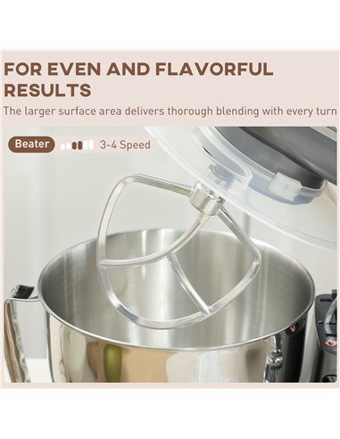 HOMCOM 1300W Kitchen Stand Mixer, with Accessories - Silver