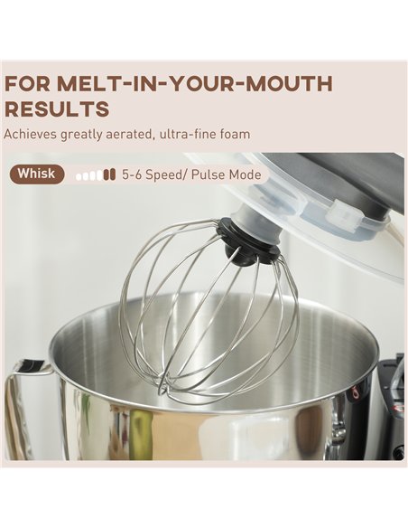 HOMCOM 1300W Kitchen Stand Mixer, with Accessories - Silver