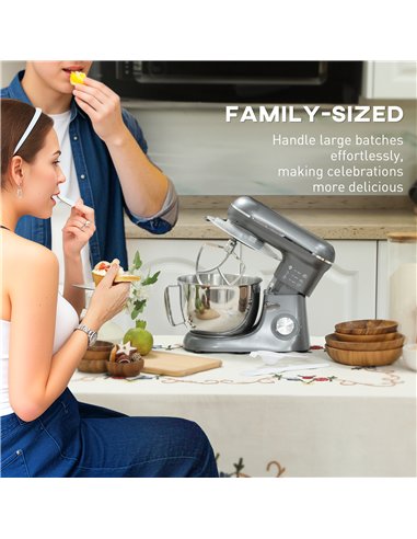 HOMCOM 1300W Kitchen Stand Mixer, with Accessories - Silver