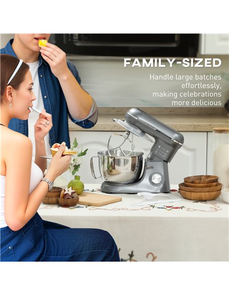 HOMCOM 1300W Kitchen Stand Mixer, with Accessories - Silver