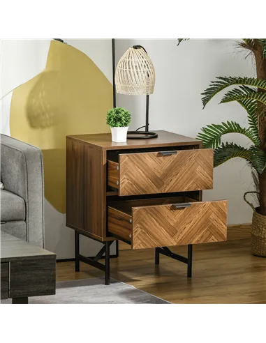 HOMCOM Bedside Table with Two Drawers, Side Cabinet Storage Unit with Metal Handles, Organisation Furniture for Living Room, Bed