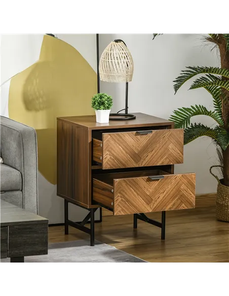 HOMCOM Bedside Table with Two Drawers, Side Cabinet Storage Unit with Metal Handles, Organisation Furniture for Living Room, Bed