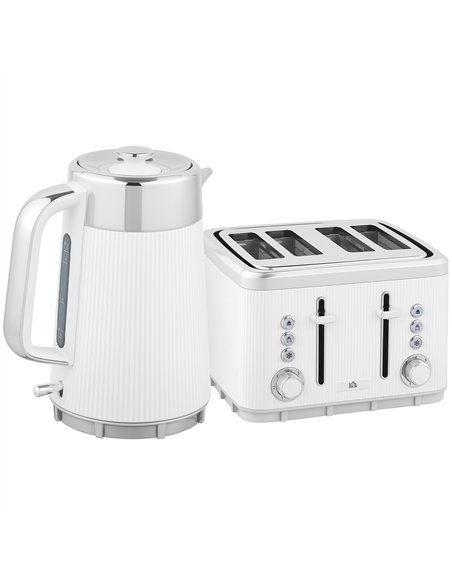 HOMCOM Electric Stainless Steel Kettle and Toaster Set, 3000W 1.7L UK Strix Thermostat Fast Boil Kettle w/ Limescale Filter, Coo