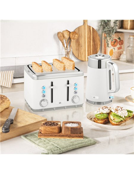 HOMCOM Electric Stainless Steel Kettle and Toaster Set, 3000W 1.7L UK Strix Thermostat Fast Boil Kettle w/ Limescale Filter, Coo