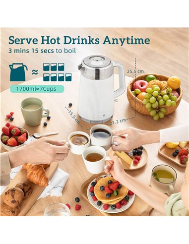 HOMCOM Electric Stainless Steel Kettle and Toaster Set, 3000W 1.7L UK Strix Thermostat Fast Boil Kettle w/ Limescale Filter, Coo