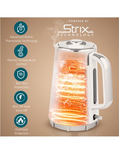 HOMCOM Electric Stainless Steel Kettle and Toaster Set, 3000W 1.7L UK Strix Thermostat Fast Boil Kettle w/ Limescale Filter, Coo