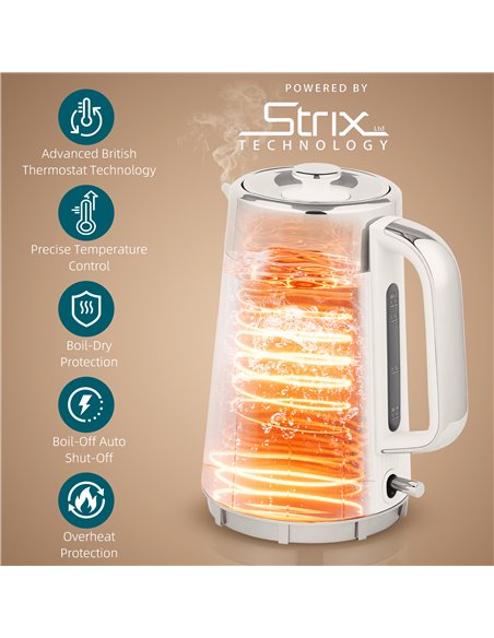 HOMCOM Electric Stainless Steel Kettle and Toaster Set, 3000W 1.7L UK Strix Thermostat Fast Boil Kettle w/ Limescale Filter, Coo