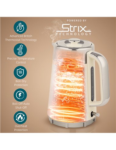 HOMCOM Electric Stainless Steel Kettle and Toaster Set, 3000W 1.7L UK Strix Thermostat Fast Boil Kettle w/ Limescale Filter, Coo