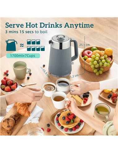 HOMCOM Electric Stainless Steel Kettle and Toaster Set, 3000W 1.7L UK Strix Thermostat Fast Boil Kettle w/ Limescale Filter, Coo