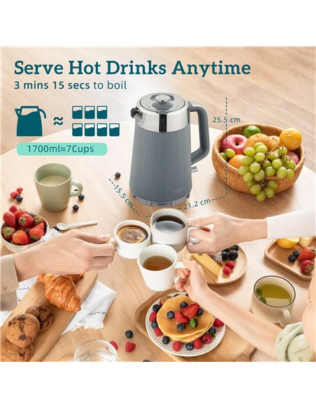 HOMCOM Electric Stainless Steel Kettle and Toaster Set, 3000W 1.7L UK Strix Thermostat Fast Boil Kettle w/ Limescale Filter, Coo