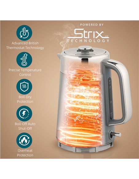 HOMCOM Electric Stainless Steel Kettle and Toaster Set, 3000W 1.7L UK Strix Thermostat Fast Boil Kettle w/ Limescale Filter, Coo