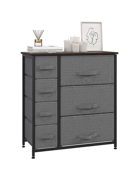 HOMCOM Chest of Drawers with 7 Drawers, Fabric Drawers with Large Storage Space, Drawers Dresser with Metal Frame, Adjustable Fe
