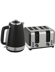 HOMCOM Stainless Steel Panel Kettle and Toaster Set - Black