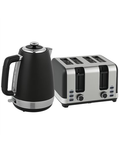 HOMCOM Stainless Steel Panel Kettle and Toaster Set - Black