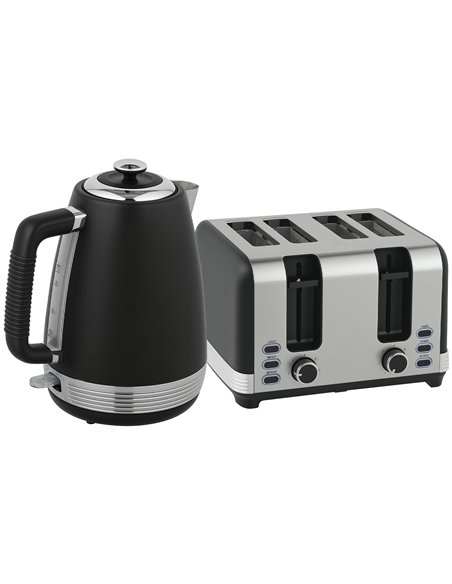HOMCOM Stainless Steel Panel Kettle and Toaster Set - Black