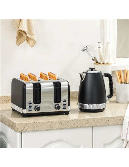 HOMCOM Stainless Steel Panel Kettle and Toaster Set - Black