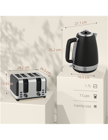 HOMCOM Stainless Steel Panel Kettle and Toaster Set - Black