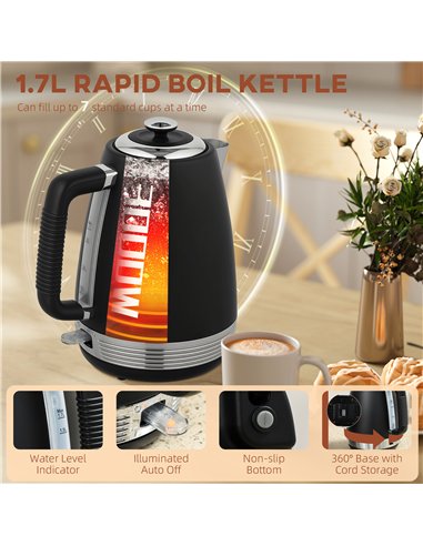 HOMCOM Stainless Steel Panel Kettle and Toaster Set - Black