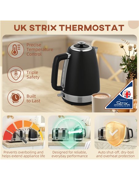 HOMCOM Stainless Steel Panel Kettle and Toaster Set - Black