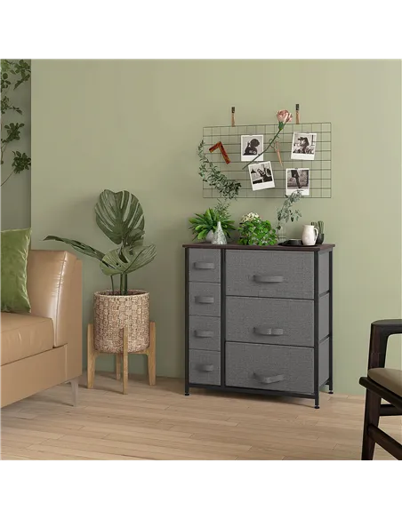 HOMCOM Chest of Drawers with 7 Drawers, Fabric Drawers with Large Storage Space, Drawers Dresser with Metal Frame, Adjustable Fe