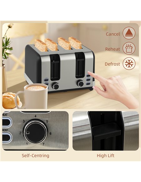 HOMCOM Stainless Steel Panel Kettle and Toaster Set - Black