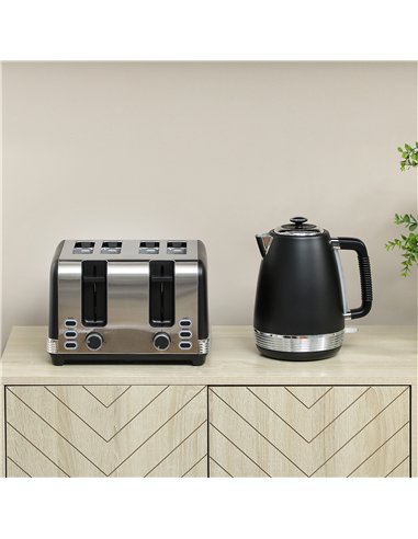HOMCOM Stainless Steel Panel Kettle and Toaster Set - Black