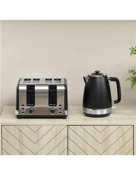 HOMCOM Stainless Steel Panel Kettle and Toaster Set - Black