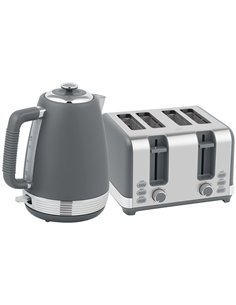 HOMCOM Stainless Steel Panel Kettle and Toaster Set - Grey
