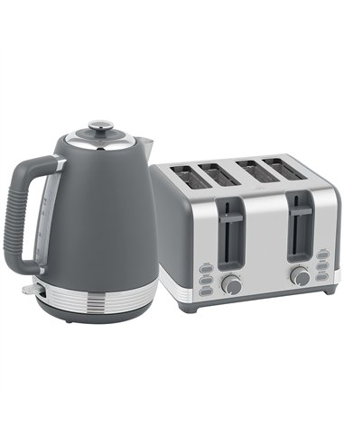 HOMCOM Stainless Steel Panel Kettle and Toaster Set - Grey