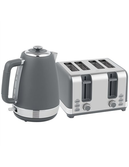 HOMCOM Stainless Steel Panel Kettle and Toaster Set - Grey