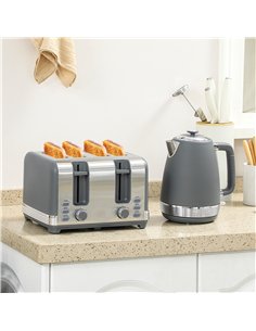 HOMCOM Stainless Steel Panel Kettle and Toaster Set - Grey 2