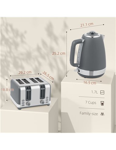 HOMCOM Stainless Steel Panel Kettle and Toaster Set - Grey