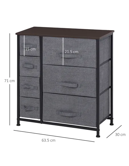 HOMCOM Chest of Drawers with 7 Drawers, Fabric Drawers with Large Storage Space, Drawers Dresser with Metal Frame, Adjustable Fe