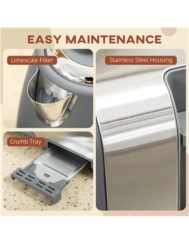 HOMCOM Stainless Steel Panel Kettle and Toaster Set - Grey