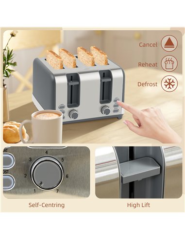 HOMCOM Stainless Steel Panel Kettle and Toaster Set - Grey