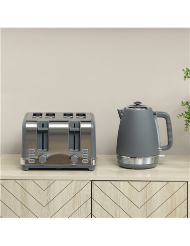 HOMCOM Stainless Steel Panel Kettle and Toaster Set - Grey