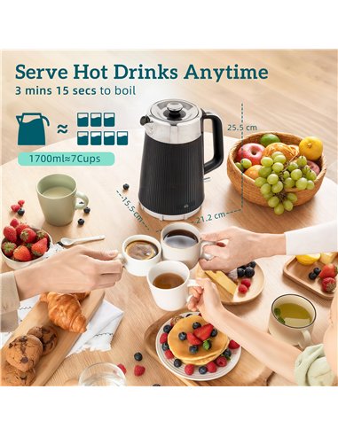 HOMCOM Electric Stainless Steel Kettle and Toaster Set, 3000W 1.7L UK Strix Thermostat Fast Boil Kettle w/ Limescale Filter, Coo