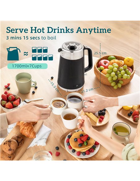 HOMCOM Electric Stainless Steel Kettle and Toaster Set, 3000W 1.7L UK Strix Thermostat Fast Boil Kettle w/ Limescale Filter, Coo