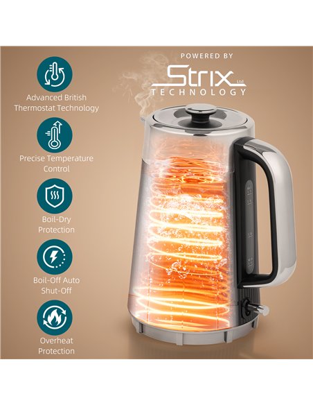 HOMCOM Electric Stainless Steel Kettle and Toaster Set, 3000W 1.7L UK Strix Thermostat Fast Boil Kettle w/ Limescale Filter, Coo