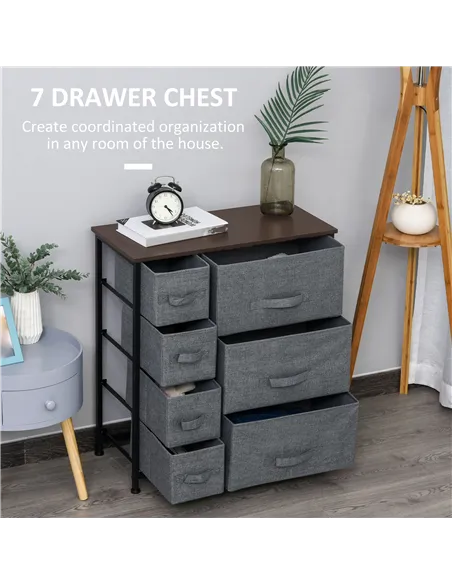 HOMCOM Chest of Drawers with 7 Drawers, Fabric Drawers with Large Storage Space, Drawers Dresser with Metal Frame, Adjustable Fe