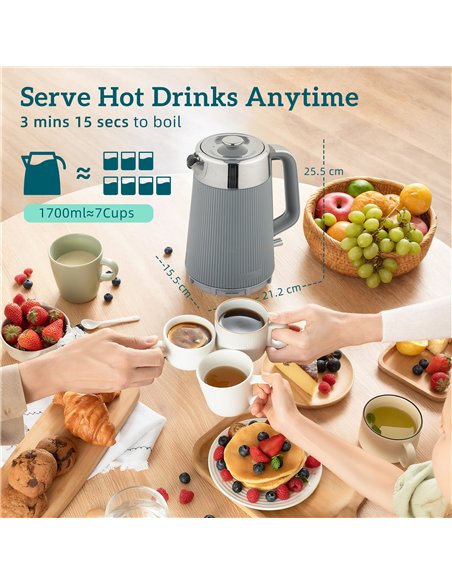 HOMCOM Electric Stainless Steel Kettle and Toaster Set, 3000W 1.7L UK Strix Thermostat Fast Boil Kettle w/ Limescale Filter, Coo